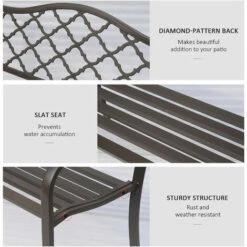 Outsunny Outdoor Garden Bench 2 Seater Patio Porch Loveseat Chair Seater Brown -Outsunny store 53918207 5