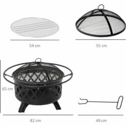 Outsunny Outdoor Fire Pit Brazier With Cooking Grill Log Wood Charcoal Burner -Outsunny store 54027486 2