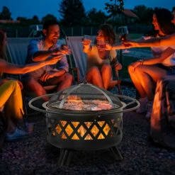 Outsunny Outdoor Fire Pit Brazier With Cooking Grill Log Wood Charcoal Burner -Outsunny store 54027486 3