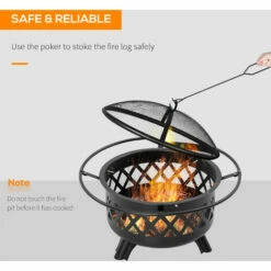 Outsunny Outdoor Fire Pit Brazier With Cooking Grill Log Wood Charcoal Burner -Outsunny store 54027486 4