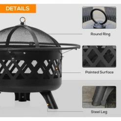 Outsunny Outdoor Fire Pit Brazier With Cooking Grill Log Wood Charcoal Burner -Outsunny store 54027486 5