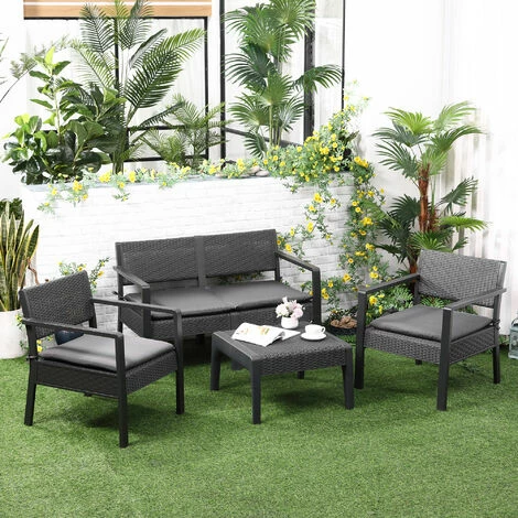 Outsunny 4PCS Patio PP Rattan Style Garden Loveseat, Armchairs & Tea Table Set Outsunny 4PCS Patio PP Rattan Style Garden Loveseat, Armchairs & Tea Table Set -Outsunny store 54079557 3