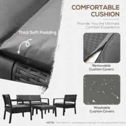 Outsunny 4PCS Patio PP Rattan Style Garden Loveseat, Armchairs & Tea Table Set 5 Outsunny 4PCS Patio PP Rattan Style Garden Loveseat, Armchairs & Tea Table Set -Outsunny store 54079557 4