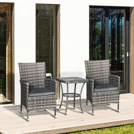 Outsunny Rattan Bistro Set Garden Chair Table Patio Outdoor Cushion Conservatory Outsunny Rattan Bistro Set Garden Chair Table Patio Outdoor Cushion Conservatory -Outsunny store 54339448 3