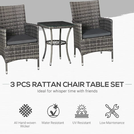 Outsunny Rattan Bistro Set Garden Chair Table Patio Outdoor Cushion Conservatory Outsunny Rattan Bistro Set Garden Chair Table Patio Outdoor Cushion Conservatory -Outsunny store 54339448 4