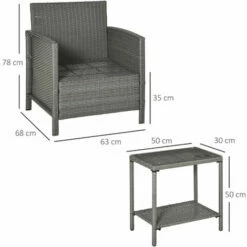 Alternative view of Outsunny 3 PC Outdoor Rattan Sofa Set W/ Chairs Coffee Table Cushion Light Grey