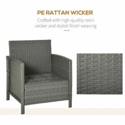 Outsunny 3 PC Outdoor Rattan Sofa Set W/ Chairs Coffee Table Cushion Light Grey -Outsunny store 54339449 5