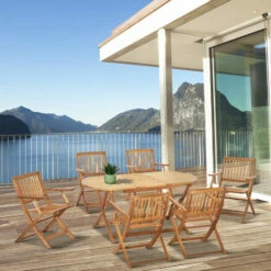 Outsunny 7 Piece Wooden Garden Furniture Set Folding Dining Table And Armchair 4 Outsunny 7 Piece Wooden Garden Furniture Set Folding Dining Table And Armchair -Outsunny store 54395726 3