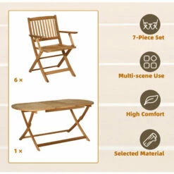 Outsunny 7 Piece Wooden Garden Furniture Set Folding Dining Table And Armchair 5 Outsunny 7 Piece Wooden Garden Furniture Set Folding Dining Table And Armchair -Outsunny store 54395726 4