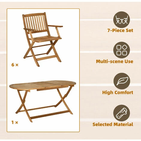 Outsunny 7 Piece Wooden Garden Furniture Set Folding Dining Table and Armchair Outsunny 7 Piece Wooden Garden Furniture Set Folding Dining Table And Armchair -Outsunny store 54395726 4