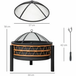 Outsunny Outdoor Fire Pit Portable Firebowl W/ Cover Poker For Patio Backyard -Outsunny store 54444997 2