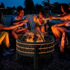 Outsunny Outdoor Fire Pit Portable Firebowl W/ Cover Poker For Patio Backyard -Outsunny store 54444997 3