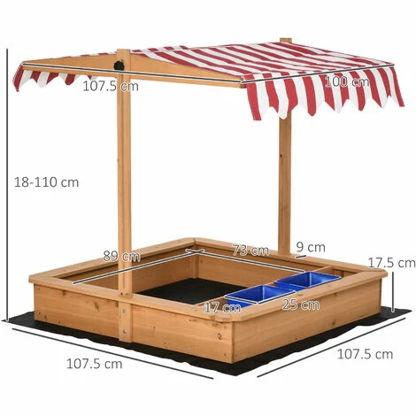 Outsunny Kids Wooden Sandbox Sand Pit Height Adjustable with Canopy Basins Outsunny Kids Wooden Sandbox Sand Pit Height Adjustable With Canopy Basins -Outsunny store 54445000 2