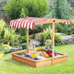 Outsunny Kids Wooden Sandbox Sand Pit Height Adjustable With Canopy Basins 4 Outsunny Kids Wooden Sandbox Sand Pit Height Adjustable With Canopy Basins -Outsunny store 54445000 3