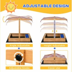Outsunny Kids Wooden Sandbox Sand Pit Height Adjustable With Canopy Basins 5 Outsunny Kids Wooden Sandbox Sand Pit Height Adjustable With Canopy Basins -Outsunny store 54445000 4
