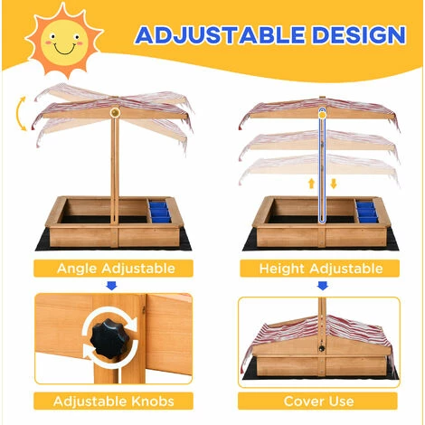 Outsunny Kids Wooden Sandbox Sand Pit Height Adjustable with Canopy Basins Outsunny Kids Wooden Sandbox Sand Pit Height Adjustable With Canopy Basins -Outsunny store 54445000 4