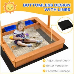 Outsunny Kids Wooden Sandbox Sand Pit Height Adjustable With Canopy Basins 6 Outsunny Kids Wooden Sandbox Sand Pit Height Adjustable With Canopy Basins -Outsunny store 54445000 5