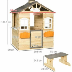 Alternative view of Outsunny Wooden Kids Playhouse W/ Door, Windows, Bench, For Ages 3-7 Years