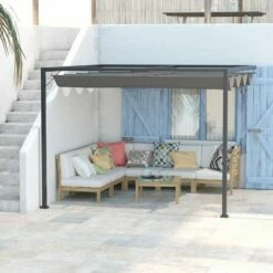 Outsunny 3 X 3(m) Outdoor Pergola Retractable Canopy Wall Mounted Gazebo Grey -Outsunny store 54662337 3
