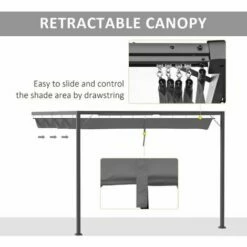 Outsunny 3 X 3(m) Outdoor Pergola Retractable Canopy Wall Mounted Gazebo Grey -Outsunny store 54662337 4