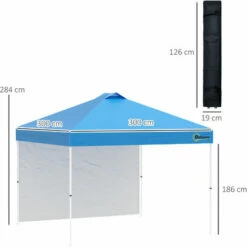 Outsunny 3x3(M) Pop Up Gazebo Canopy Tent W/ 1 Sidewall Carrying Bag Blue -Outsunny store 54691247 2