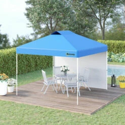 Outsunny 3x3(M) Pop Up Gazebo Canopy Tent W/ 1 Sidewall Carrying Bag Blue -Outsunny store 54691247 3