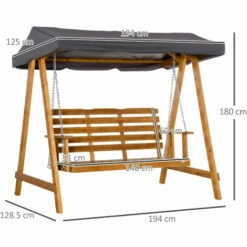 Outsunny 3 Seater Wooden Garden Swing Chair Hammock With Adjustable Canopy -Outsunny store 54691269 2
