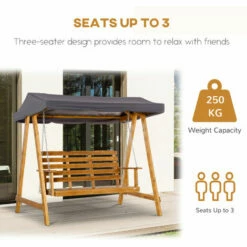 Outsunny 3 Seater Wooden Garden Swing Chair Hammock With Adjustable Canopy -Outsunny store 54691269 4