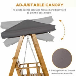 Outsunny 3 Seater Wooden Garden Swing Chair Hammock With Adjustable Canopy -Outsunny store 54691269 5