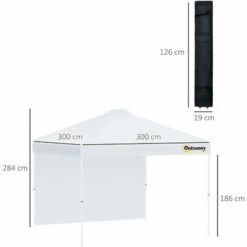 Outsunny 3x3(M) Pop Up Gazebo Canopy Tent W/ 1 Sidewall Carrying Bag White -Outsunny store 54691272 2