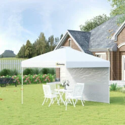 Outsunny 3x3(M) Pop Up Gazebo Canopy Tent W/ 1 Sidewall Carrying Bag White -Outsunny store 54691272 3