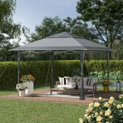 Outsunny 4 X 4m Outdoor Pop-Up Canopy Tent Gazebo Adjustable Legs Bag Dark Grey -Outsunny store 54691274 3
