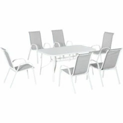 Outsunny 7 Piece Garden Dining Set W/ Dining Table And Chairs For Backyard Grey
