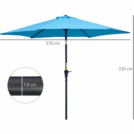 Outsunny Patio Umbrella Parasol Sun Shade Garden Aluminium Blue 2.7M 4 Outsunny Patio Umbrella Parasol Sun Shade Garden Aluminium Blue 2.7M - Image 2