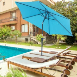 Outsunny Patio Umbrella Parasol Sun Shade Garden Aluminium Blue 2.7M 9 Outsunny Patio Umbrella Parasol Sun Shade Garden Aluminium Blue 2.7M -Outsunny store 54691372 3