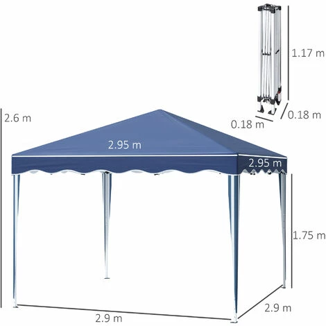 Outsunny 3x3(m) Pop Up Gazebo Marquee Tent for Garden w/ Carry Bag Blue Outsunny 3x3(m) Pop Up Gazebo Marquee Tent For Garden W/ Carry Bag Blue -Outsunny store 54691374 2