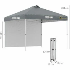 Outsunny 3x3(M) Pop Up Gazebo Canopy Tent W/ 1 Sidewall Carrying Bag Grey -Outsunny store 54691376 2