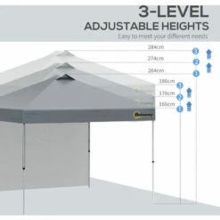 Outsunny 3x3(M) Pop Up Gazebo Canopy Tent W/ 1 Sidewall Carrying Bag Grey -Outsunny store 54691376 4