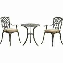 Outsunny 3 PCs Aluminium Garden Coffee Table Set W/ Parasol Hole & Cushions