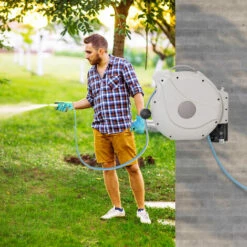 Outsunny Retractable Hose Reel Wall Mounted W/ Lead-in Hose And Handle, 10m -Outsunny store 54809913 3