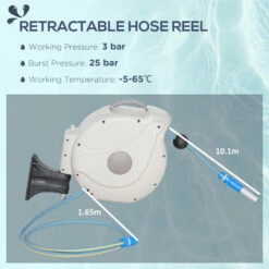 Outsunny Retractable Hose Reel Wall Mounted W/ Lead-in Hose And Handle, 10m -Outsunny store 54809913 4