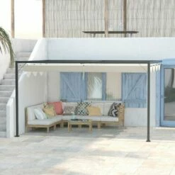 Outsunny 4 X 3(m) Outdoor Pergola Retractable Canopy Wall Mounted Gazebo, Beige 4 Outsunny 4 X 3(m) Outdoor Pergola Retractable Canopy Wall Mounted Gazebo, Beige -Outsunny store 54834335 3