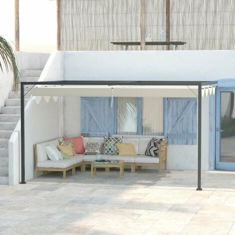 Outsunny 4 x 3(m) Outdoor Pergola Retractable Canopy Wall Mounted Gazebo, Beige Outsunny 4 X 3(m) Outdoor Pergola Retractable Canopy Wall Mounted Gazebo, Beige -Outsunny store 54834335 3