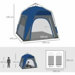 Outsunny Four Man Pop Up Tent Automatic Camping Backpacking Dome Shelter, Grey -Outsunny store 54908369 2
