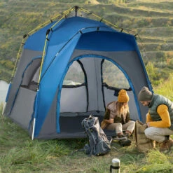 Outsunny Four Man Pop Up Tent Automatic Camping Backpacking Dome Shelter, Grey -Outsunny store 54908369 3