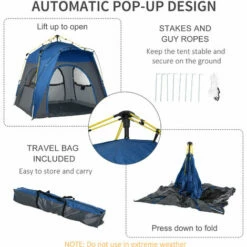 Outsunny Four Man Pop Up Tent Automatic Camping Backpacking Dome Shelter, Grey -Outsunny store 54908369 5