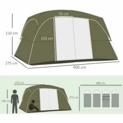 Outsunny Camping Tent, Family Tent 4-8 Person 2 Room Easy Set Up, Green 3 Outsunny Camping Tent, Family Tent 4-8 Person 2 Room Easy Set Up, Green -Outsunny store 54908371 2
