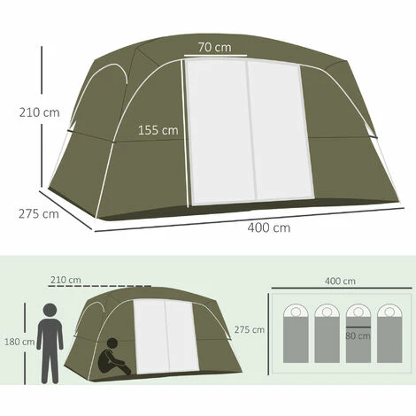 Outsunny Camping Tent, Family Tent 4-8 Person 2 Room Easy Set Up, Green Outsunny Camping Tent, Family Tent 4-8 Person 2 Room Easy Set Up, Green -Outsunny store 54908371 2