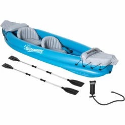 Outsunny Inflatable Kayak Two-Person Inflatable Boat W/ Air Pump, Aluminium Oars