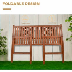 Outsunny Foldable Garden Bench, 2-Seater Patio Wooden Bench W/ Backrest Brown -Outsunny store 55049297 5